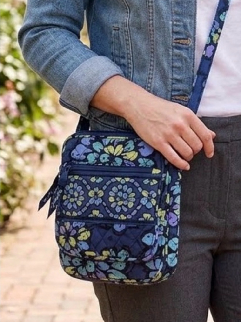Vera Bradley Navy Floral Quilted Crossbody - Blue, Purple, Yellow